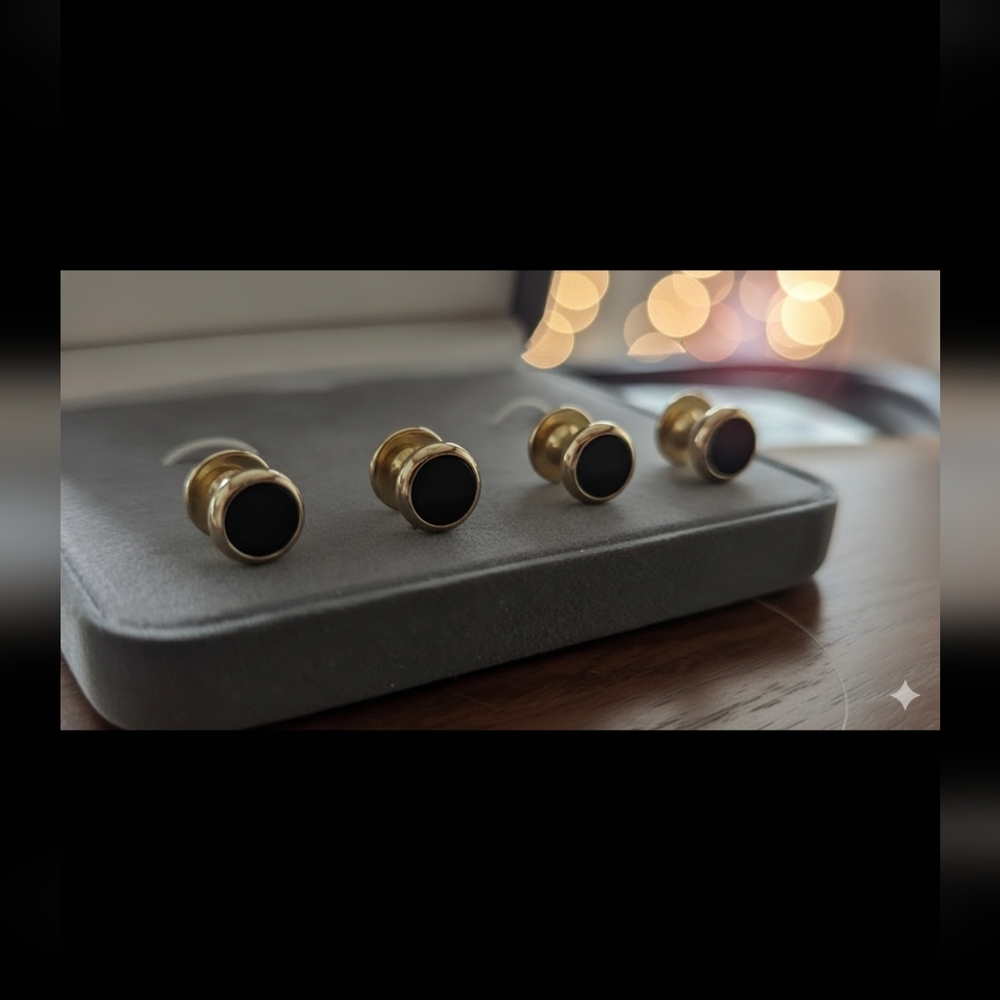 Executive Series Set Of 2 Black Onyx Tuxedo Studs With Box